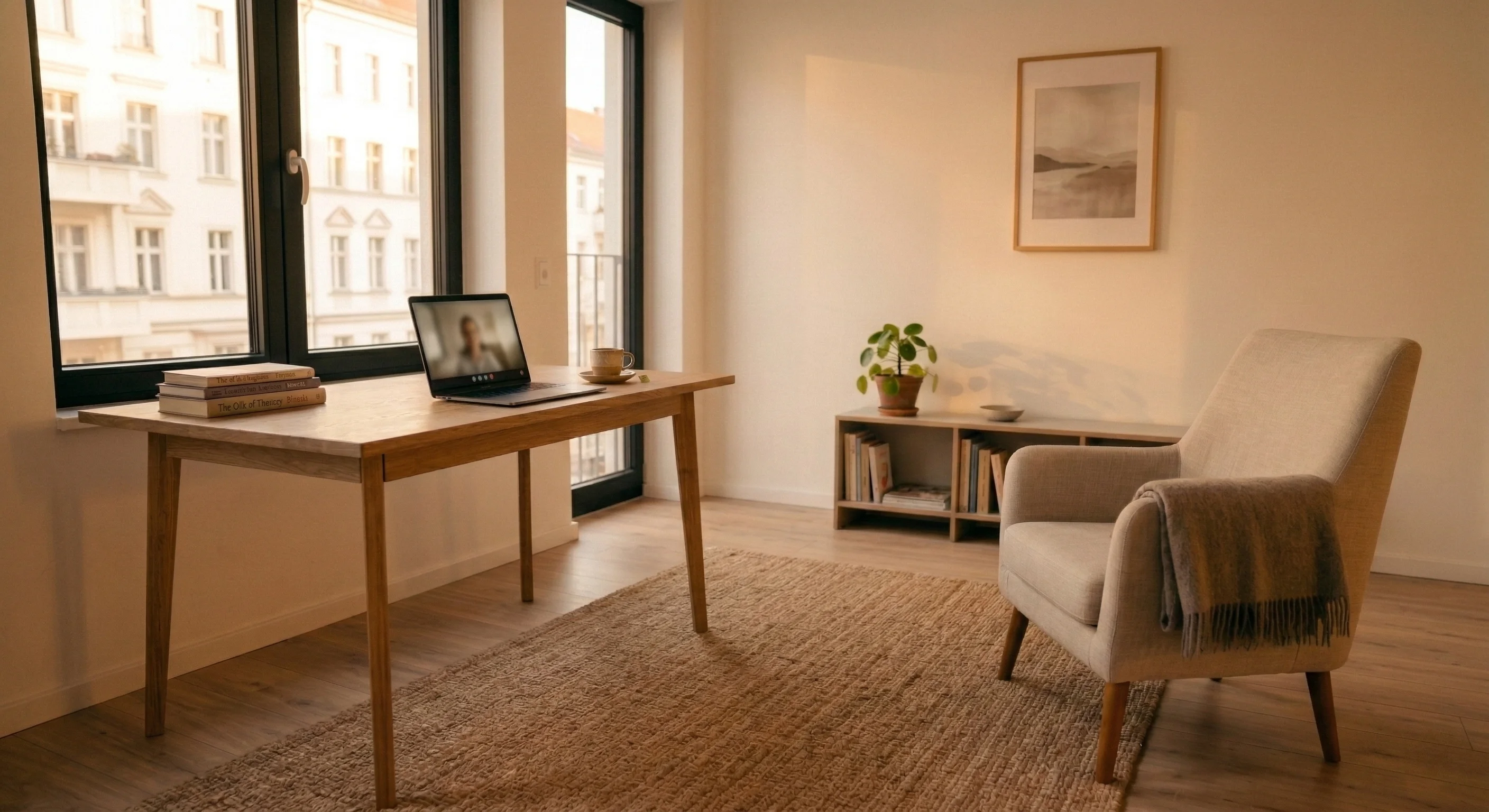 Soft daylight entering calm interior workspace